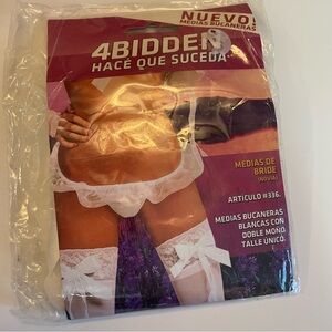 4BIDDEN White Bridal Thigh High Stockings - Lace Bow Accent